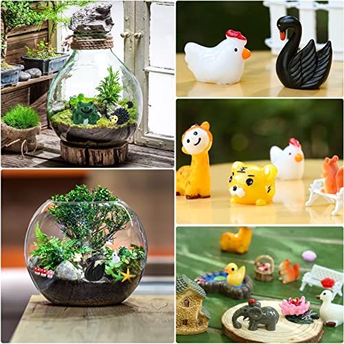 Modacraft 200Pcs Miniature Fairy Garden Accessories Including 100Pcs Fixed Pins, Fairy Garden Kit Fairy House Animal Figurines Mini Landscape For Garden Dollhouse Potted Plant Bonsai Terrarium Décor #TOP4
