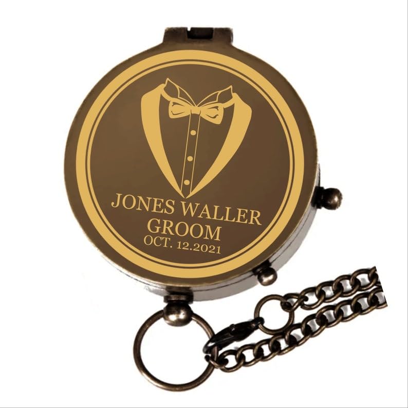 Brújula SRK international de latón y cuero, 2.5 pulgadas personalizada con cadena miniatura 3