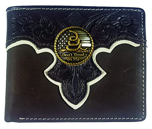 Custom MW Don't Tread On Me Tooled Leather Bi-fold Wallet in Brown