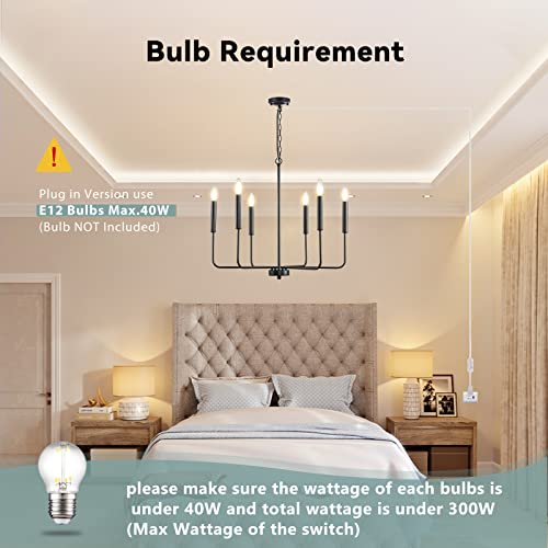 Hoxiya 25.6" Dimmable Plug In Chandelier Lighting With Cord, 6 Light Modern Farmhouse Chandelier For Dining Room, Retro Chandelier Rustic Ceiling Pendant Light For Kitchen Living Room Bedroom Foyer #TOP4