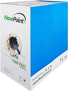 NavePoint Cat6 (CCA), 1000ft, Blue, Solid Bulk Ethernet Cable, 550MHz, 23AWG 4 Pair, Unshielded Twisted Pair (UTP)