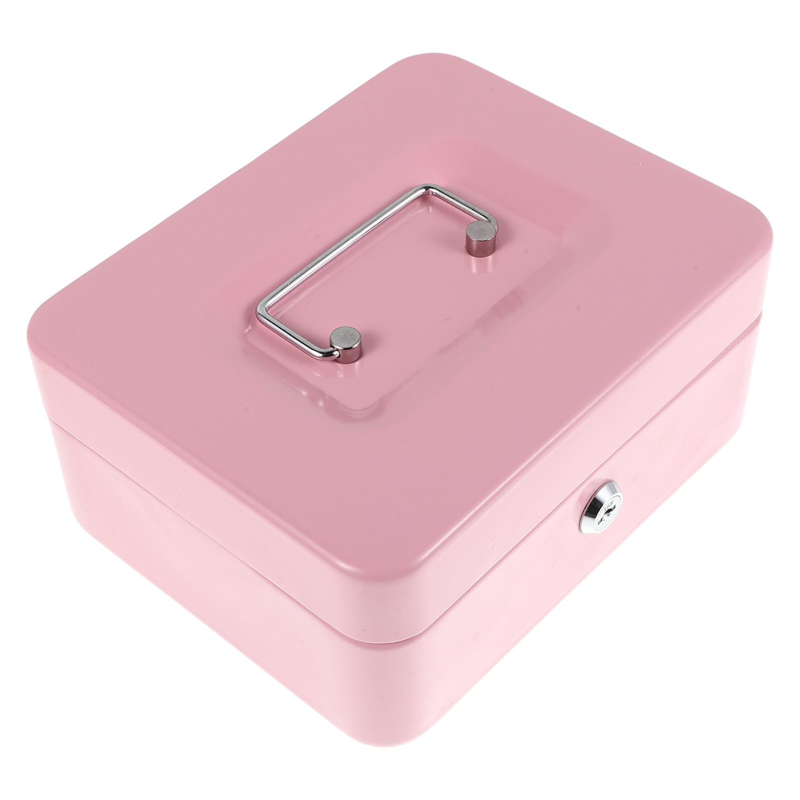Caja de Dinero con Cerradura Rosa de Hierro con Bandeja y Llave