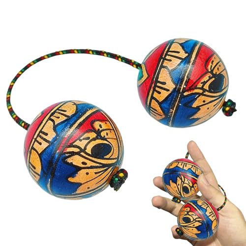 Sonajero Kashaka,Instrumentos De Madera Pintados A Mano - Asaratua Ritmo Sonajero Con Dobles Bolas,Para Niños, Adultos, Hogar, Aula, Escenario, Actuación, Viaje, Concierto Y