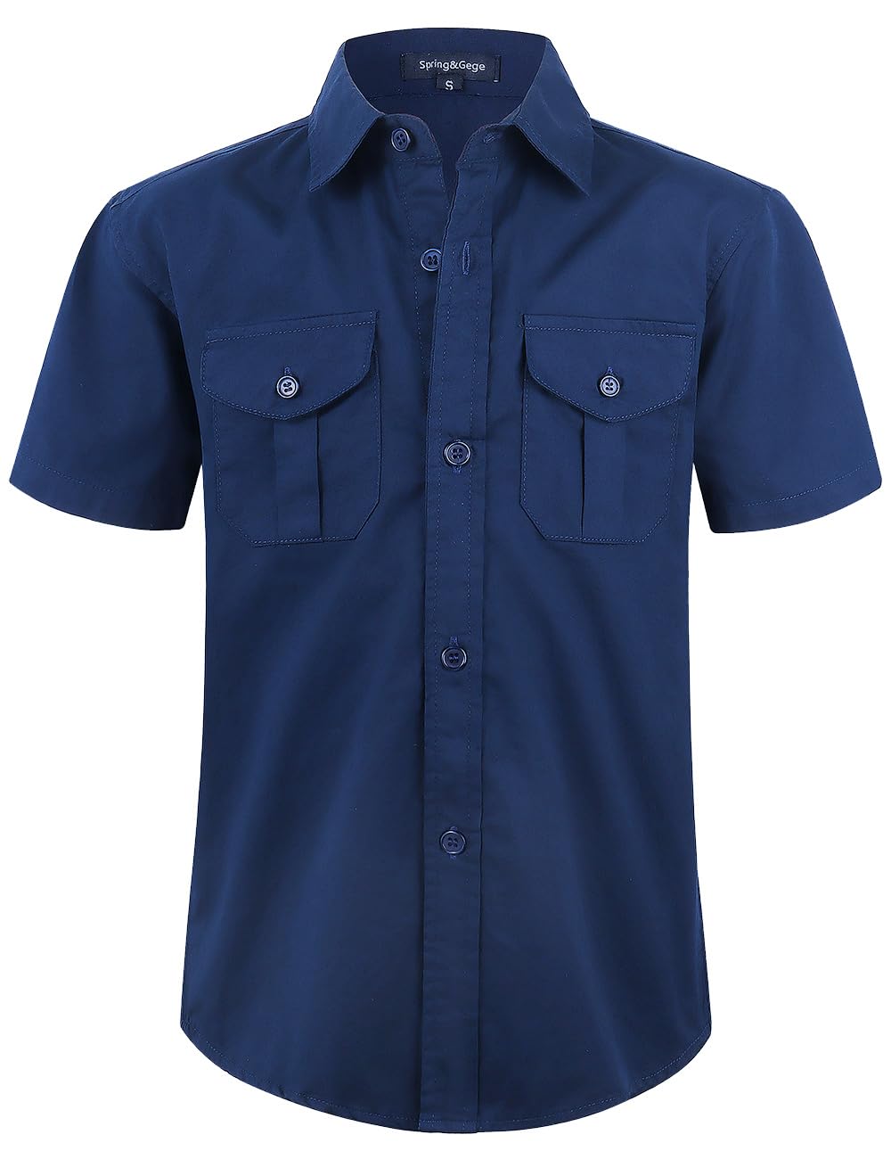 Spring&GegeBoys' Short Sleeve Button Down Shirts for Kids Woven Solid with Two Pockets