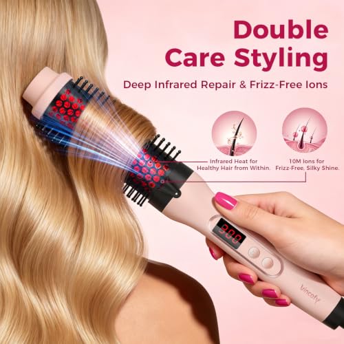 Image of Infrared Thermal Brush, Dual Voltage Negative Ions Heated Round Brush, 1 1 /2 Inch Straightener & Curling Iron Brush 2 in 2, Dual PTC Non-Blowing Thermal Round for Wome, Soft Pink