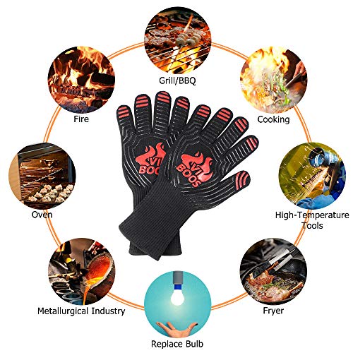 Bbq Grill Gloves, 1472℉ Extreme Heat Resistant Grilling Gloves For Cooking,Baking And For Smoker, Silicone Insulated Cooking Oven Mitts, 13 Inch Long Non-Slip Potholder Gloves,1 Pair (Black & Red) #TOP4
