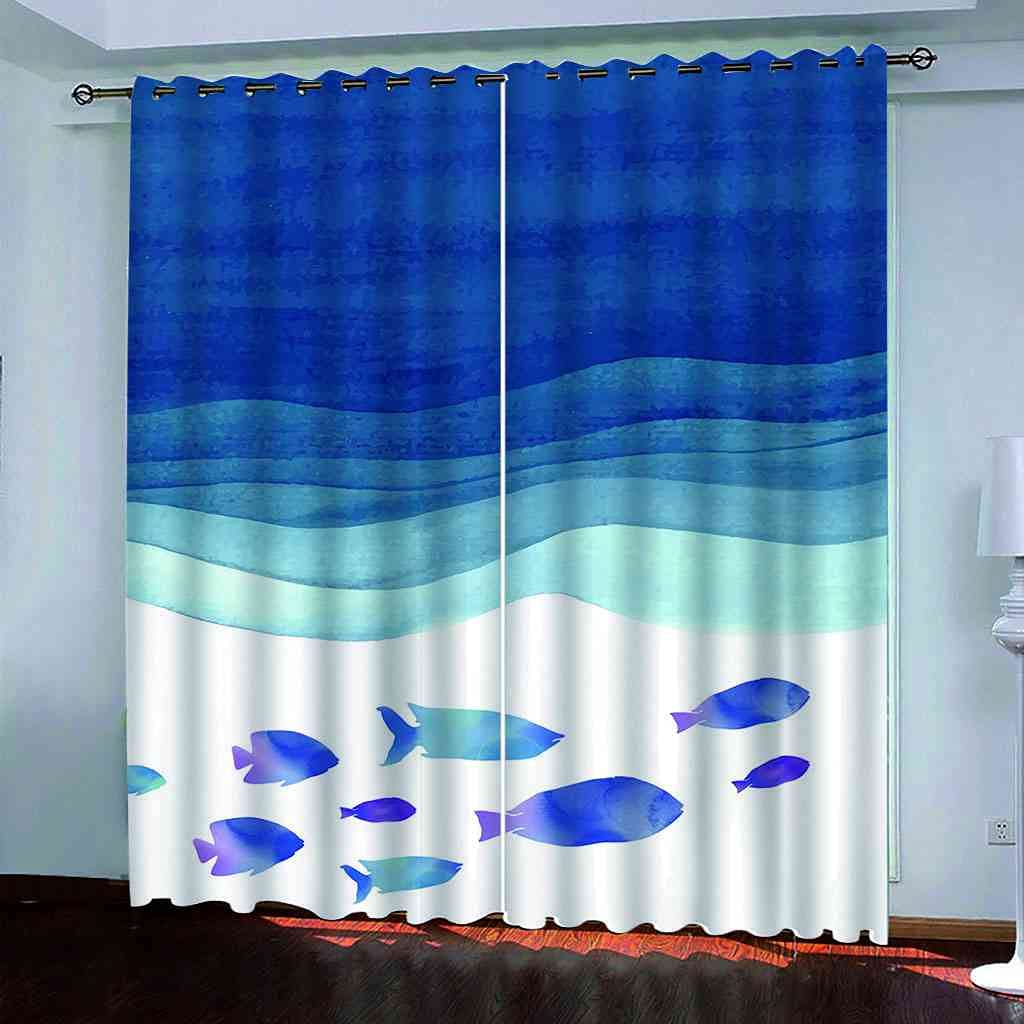 Rideau occultant isolant thermique bleu 3D pour la chambre