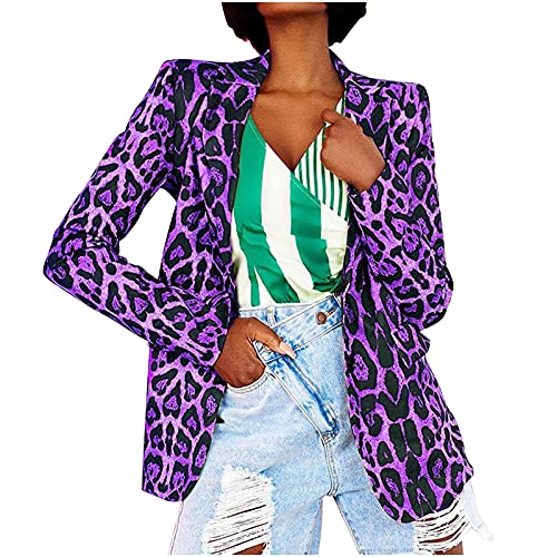 Leopard Blazer Jacket For Women Plus Size Graphic Print Button Open Front Long Sleeve Jacket Business Work Office Suit Blazer #TOP30