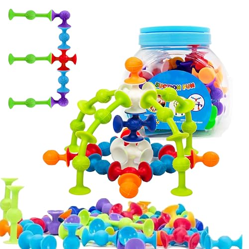 48 Piece Suction Cup Toys Construction Set - Silicone Building Blocks DIY Fun Bath Toys for Kids Ages3-6 travel essentials for toddlers 3-5 Darts Sucker Toy with Toddler Road Trip Essentials