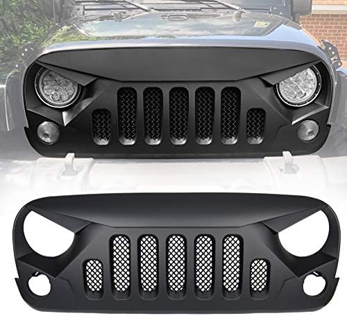Bolaxin Matte Black Angry Skull Front Grille Grid Grill Mesh Insert for Jeep Wrangler JK JKU Rubicon Sahara Sport X Unlimited 2007-2018