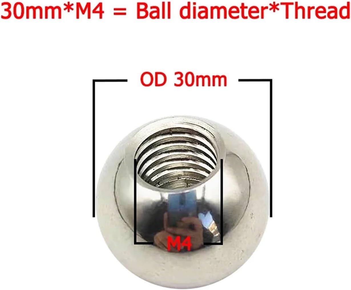 M12 Thread Balls OD 20/22/25/28~60mm 304 Stainless Steel Half Hole Balls Drilling Ball Blind Hole Metric Female Thread(50mm)