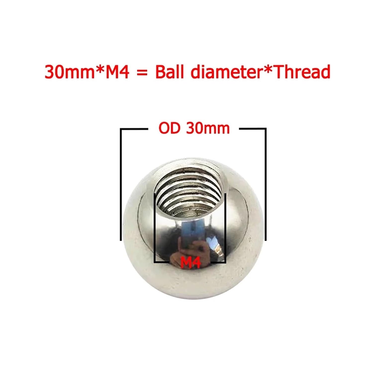 M4 Thread Balls OD 6/7/8/9/10/11~50mm 304 Stainless Steel Half Hole Balls Drilling Ball Blind Hole Metric Female Thread(35mm)