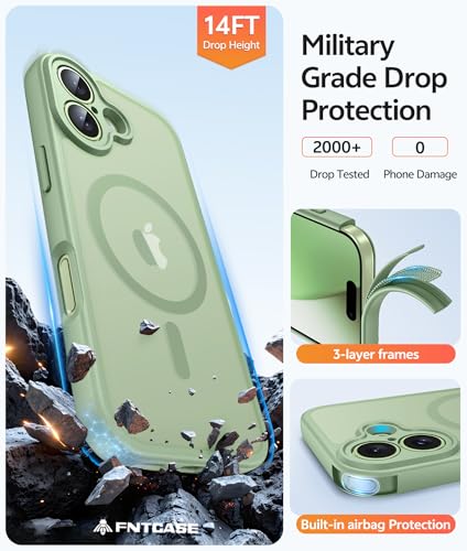 Image of FNTCASE for iPhone 17 Case: [Compatible with Magsafe] Translucent Matte Cases with [Full Camera Protection] [Screen Protector] Military Grade Shockproof Protective Phone Cover - Light Moss