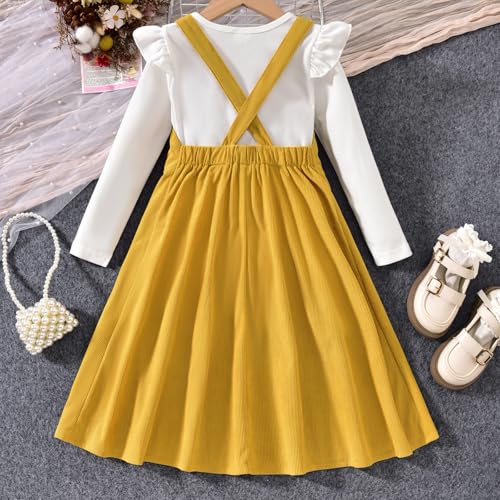 Image of HIHA Little Girls Adjustable Corduroy Pinafore Overall Dress Set Size 6-12