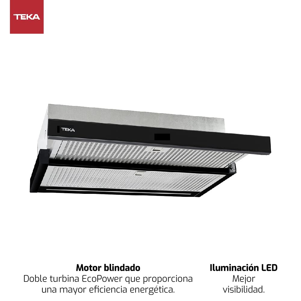 Teka CNL 6415 PLUS - Campana Extractora Extensible de 60 cm, Motor EcoPower, 5 Velocidades + Intensiva, Campana Telescópica o Extraplana, Mandos Electrónicos, Barra Ilumnación Led, Color Cristal Negro