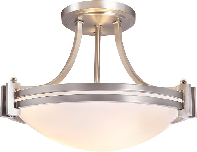 Bektas Bektas Plafondlamp, semi-inbouw, 40,6 cm, geborsteld nikkel met melkglas voor slaapkamer, keuken, badkamer, hal, foyer, woonkamer, eetkamer (3 lampen)