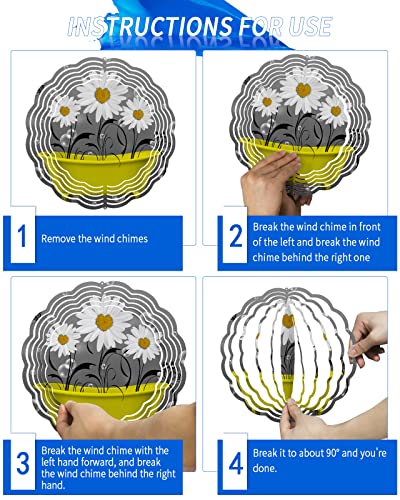 Wind Spinners For Yard And Garden- Rustic Floral Daisy In Yellow Bathtub 3D Metal Wind Sculptures & Spinners Hanging Flower On Grey Stainless Steel Kinetic Art Indoor Outdoor Decor 10 Inches, #TOP5