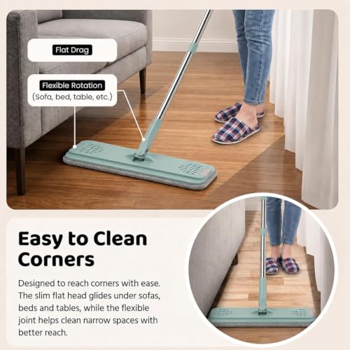 Image of UPC 360 Rotating Microfiber mop for Floor Cleaning Flat Mop for Home Cleaning Floor| Hands-Free Squeeze & Wash FlatMop System for Home - Green White