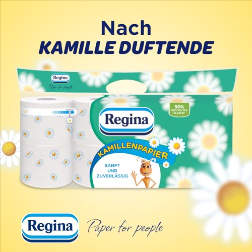 Regina Kamillenpapier 3-lagiges Toilettenpapier – 16-Rollen-Packung, 150 Blatt pro Rolle, Weich und Sanft mit Kamillenduft und FSC-zertifiziertem Papier 4
