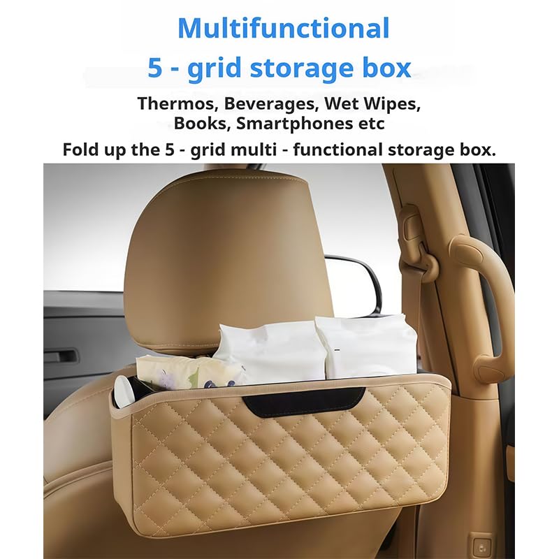 Organizzatore Sospeso Auto per Mahindra Quanto 2013-2016, Scatola Portaoggetti in Pelle per Sedile Posteriore, Tasca Portaoggetti Multifunzionale Abitacolo, 1 Pezzo,Beige