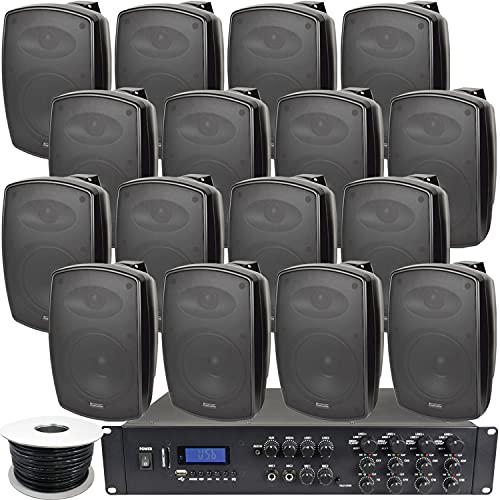1600W LOUD Outdoor Bluetooth Sound System | 16x 140W Black Speaker | 8 Channel / Zone Matrix HiFi Mixer Amplifier Amp…