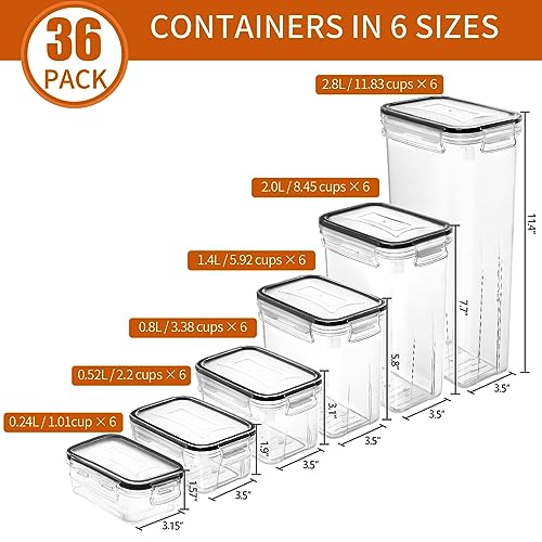 Skroam 36 Pack Airtight Food Storage Containers for Kitchen Pantry Organization and Storage, BPA Free, Plastic Kitchen Storage Containers with Lids for Flour, Sugar, and Cereal, Free Labels & Marker - Thumbnail 2