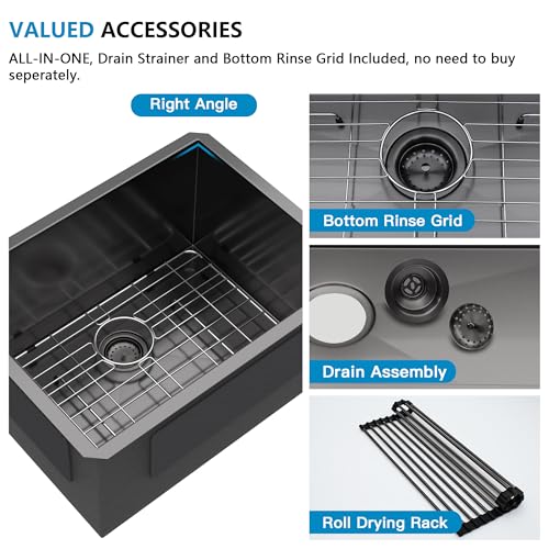 Image of 24 inchx18 inch Undermount Laundry Utility Sink - Gunmetal Black NANO-PVD, 16 Gauge 304 Stainless Steel, 12 Inch Deep Single Bowl Under Counter Basin for Laundry Room, RV or Utility Use