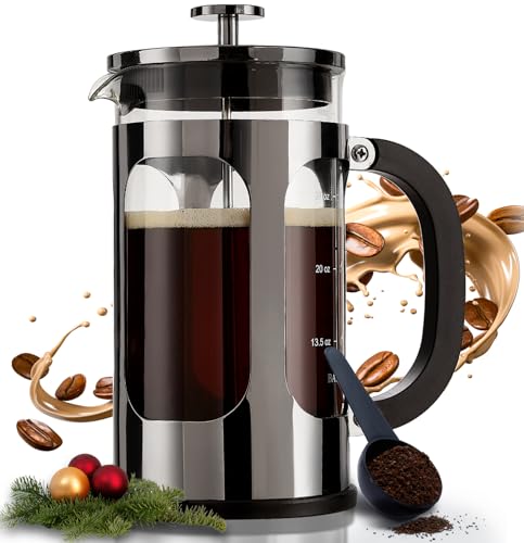 BAYKA French Press Coffee Maker, Large 304 Stainless Steel Coffee Press, Cold Brew Heat Resistant Thickened Borosilicate Coffee Pot for Camping Travel Gifts, 34 Ounce, Dark Pewter