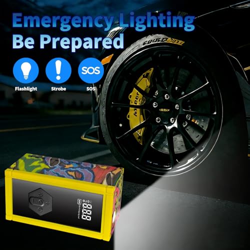 Image of Portable Car Battery Jump Starter with Air Compressor, 8000A Jump Pack for 9.0L Gas /8.0L Diesel, 150PSI Tire Inflator Air Pump, 12V Jump Box Power Pack Booster with LED Light for Emergency