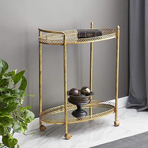 Deco 79 Metal Oval Bar Cart With Lockable Wheels, 30" X 16" X 35", Gold #TOP20