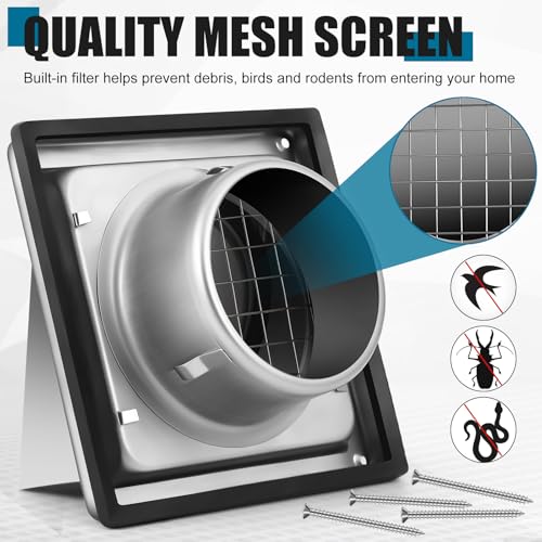Image of Gisafai 4 inch Dryer Vent Cover Outside with Stainless Steel Guard Outdoor Wall Dryer Exhaust Vent Cap with Removable Extension Pipe, Non-return Flap and Sealing Gasket Grille Screen