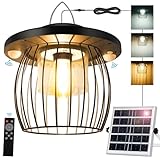 ladate Solar Shed Lights with 2 Motion Sensors, Classic Metal Solar Chandelier Outdoor with 5 Lighting Modes, Waterproof Pendant Lamp with Remote Control for Barn, Gazebo, Garden, Patio(16.4FT Cord)