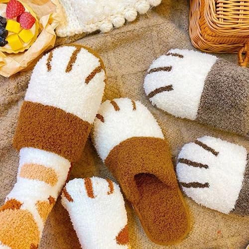 LilRoot Cat Paw Design Slippers Winter Fuzzy Cute Kitten Paw Design Soft Comfortable Fluffy Non-Slip Slippers for Women Men Couple Lounging Home3