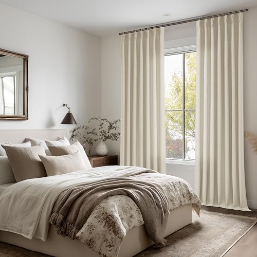 Image of Oatmeal Semi Sheer Pinch Pleated Linen Curtains 40x86 Inch Long