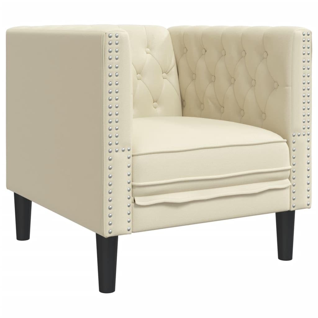 Poltrona Chesterfield in Ecopelle Crema con Rivestimento Capitonné, Sedia Imbottita per Soggiorno e Salotto, Seduta Comoda e Design Classico, Facile da Pulire, Materiale