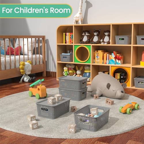 Image of Plastic Storage Baskets with Lid-Plastic Storage Containers Stackable Storage bins: Storage Baskets for Organizing Shelves Drawers Desktop Closet Playroom Classroom Office,8 Pack-Gray10.2x7.2x4.1Inch