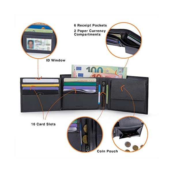Mens Trifold Wallet with RFID Blocking and Coin Pocket Real Leather - Image 4