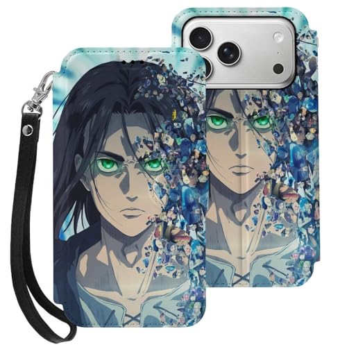 iPhone17Pro用ケース 手帳型 進撃の巨人 エレン・イェーガー スマホケース アイフォン17Pro用ケース 財布型 2025年新型 携帯カバー PUレザー おしゃれ カード収納 スタンド機能 ストラップ付き