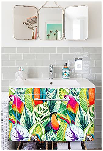 Haokhome 93067 Peel And Stick Wallpaper Rain Forest Palm Leaves Parrot Green Multi Removable For Accent Wall Bedroom Decorations 17.7In X 118In #TOP1