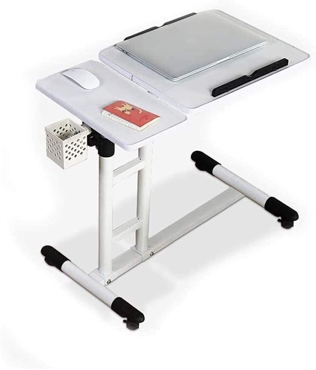 MYUYEE Movable Table, Sofa Side Table Rotating Mobile End Table, Adjustable Desks Laptop Desk Bedside Table, Lazy Tray Bed Side Table (White)