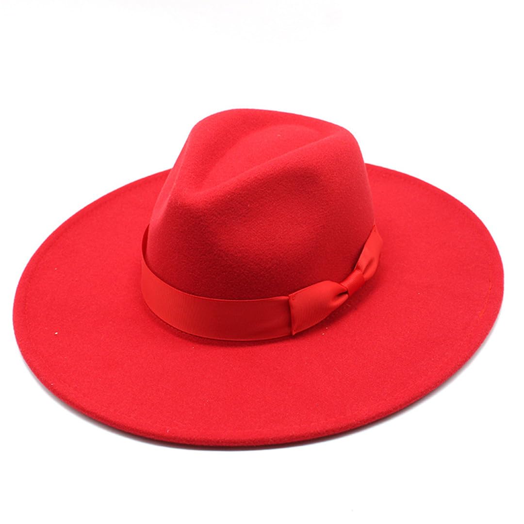 Wvapzxx Cappello Fedora Jazz Da Donna A Tesa Larga Tinta Unita In Lana Con Decorazione A Fiocco Cappellino Formale Da Sposa In Chiesa