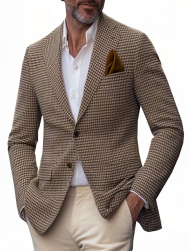 ORBITRAY Men's Houndstooth Plaid Sport Coat Slim Fit Suit Jacket Single Breasted Blazer Tuxedo Prom Wedding Groom