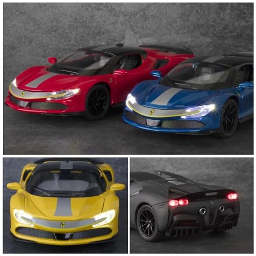 Image of 1:32 Scale Ferrari SF90 Toy Car | Metal Pullback Diecast Car for Kids with Openable Doors, Sound, Light Effects Toy for Car Enthusiasts (Color As Per Available), Red