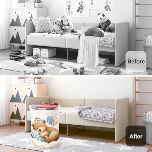Image of Sleeping Animals Baby Laundry Hamper Collapsible Clothes Kids Storage Basket Large Boys Girls Gift Toy Box Bin for Nursery, Bear, 63L