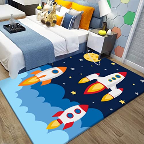 Sticker Superb. Kinderteppich Universe Planet Astronaut 3D Wohnzimmerteppich Rutschfest Blau Schwarz...