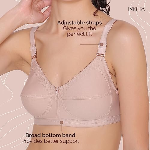 Image of INKURV Full Coverage Cotton Bra for Heavy Bust| Minimizer Bra for Women| Anti-Sagging Breast Lift Up| Non-Wired| Non-Padded Daily Use Bra for Ladies| Combo of 2