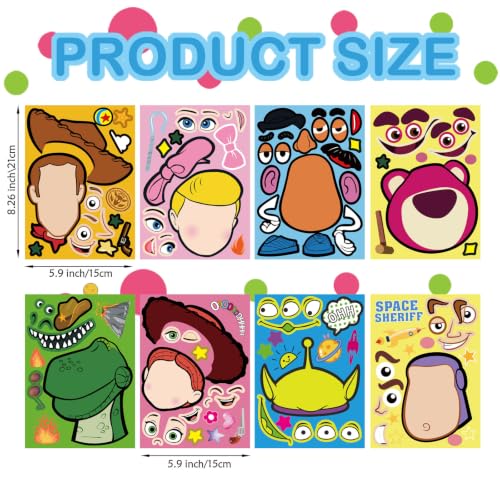 Image of 32Pcs Make a Face Toy Story Stickers, Make Your Own Sticker Sheets, Mix & Match 8 Character Designs, Kids Party Favors, Classroom Rewards & Decorations