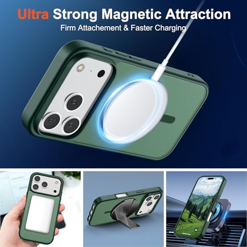 Image of SUPFINE Magnetic for iPhone 17 Pro Case (Compatible with MagSafe)(Military Grade Drop Protection) Translucent Matte Shockproof with Anti-Fingerprint Phone Cover,Forest Green
