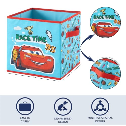 Image of Disney Cars Storage Cubes, Set of 2 Durable 10 inchx10 inchx10 inch Fabric Bins with Handles, Lightning McQueen Organizer Boxes for Kids' Toys, Clothes & Room Decor