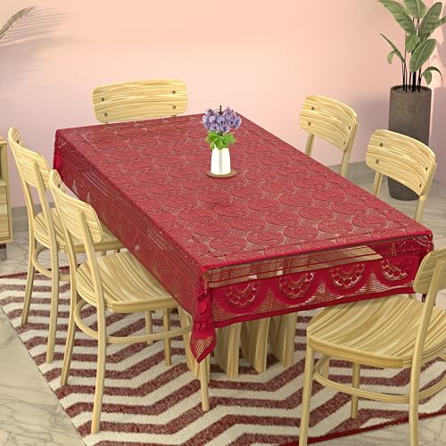Image of Kuber Industries Rectangular Dining Table Cover 6 Seater|Table Cover Cotton (Maroon)